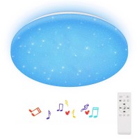 Horevo Flush Mount Ceiling Light Fixture, Led Ceiling Light With Bluetooth Speaker And Remote Control, 24W 40Cm Music Color Changing Light Dimmable Lamp For Kids Room Bedroom Bathroom