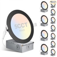 12Pack 4 Inch 5Cct Ultra-Thin Led Recessed Ceiling Light With Junction Box, Dimmable 2700K/3000K/4000K/5000K/6000K Selectable, 9W 700Lm Canless Wafer Downlight Ul Energy Star(Black)