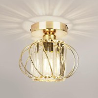 Semi Flush Mount Ceiling Light - Gold Light Fixture Flush Mount Light Metal Cage Close To Ceiling Light Fixtures Hallway Light Fixtures Ceiling For Bedroom Living Room Kitchen Bathroom Entryway