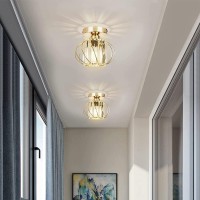 Semi Flush Mount Ceiling Light - Gold Light Fixture Flush Mount Light Metal Cage Close To Ceiling Light Fixtures Hallway Light Fixtures Ceiling For Bedroom Living Room Kitchen Bathroom Entryway