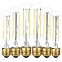 Litehistory E26 Led Bulb 4W Equal 40 Watt Light Bulbs Daylight 5000K E26 Edison Bulb Ac120V 400Lm Dimmable 5 Inch T10 Led Bulb Tubular For Rustic Pendant,Chandeliers,Wall Sconces Pack Of 6