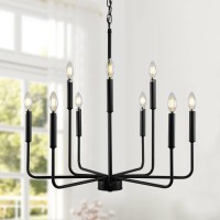 Black Chandelier Modern Farmhouse Chandeliers For Dining Room 9Lights Candle Pendant Lights Kitchen Island Rustic Industrial B