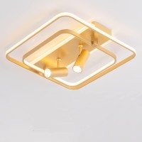 Bewamf Modern Gold Flush Mount Ceiling Light 88W, Square Led Close To Ceiling Light Stepless Dimmable With Remote Control For Living Room Bedroom Kitchen Hallway Light