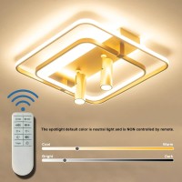 Bewamf Modern Gold Flush Mount Ceiling Light 88W, Square Led Close To Ceiling Light Stepless Dimmable With Remote Control For Living Room Bedroom Kitchen Hallway Light