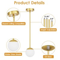 Aoceley Mid Century Gold Pendant Light 1 Light Globe Pendant Light, Adjustable Hanging Ceiling Light Fixture For Kitchen Island Dining Room Bedroom Hallway, G9 Bulb (Bulb Excluded)