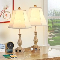 Farmhouse Table Lamp Touch Control 3-Way Dimmable Table Lamp, Modern Nightstand Lamp With 2 Usb Port Bedside Desk Lamp With Fabric Shade For Living Room Bedroom Hotel (Pack-02)