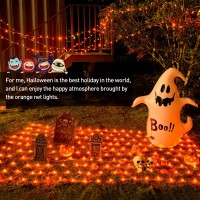 Jmexsuss 200 Led Orange Halloween Net Lights, 9.8Ft X 6.6Ft Connectable Thanksgiving Bush Lights With Remote, 8 Modes Plug In Net Lights Outdoor Mesh Lights Waterproof For Tree, Yard, Fence Decoration