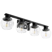 Pazala Matte Black Vanity Light For Bathroom 4 Lights Wall Light Fixture Over Mirror With Clear Glass Shade 30 Inch