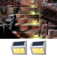 Seable Solar Step Light, Waterproof Led Solar Deck Lights Stainless Steel Solar Fence Lights For Garden Yard Patio Deck(Warm Light 2-Pack)