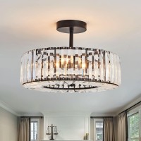 Piepooye 4 Lights Modern Crystal Chandelier Black Round Semi Flush Mount Ceiling Light Fixture Farmhouse Chandelier For Dinning