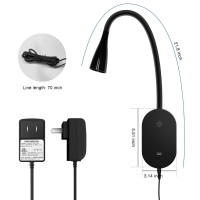 Wall Reading Light, Book Light For Reading In Bed, Touch Control Usb Output Modern Reading Lamp,5 Dimmable Led Flexible Gooseneck 4000K Bed Lights, Easy To Install Black