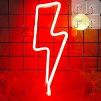 Vifulin Lightning Bolt Neon Sign, Led Neon Light Sign For Wall Decor, Lightning Neon Lights, Usb/Battery Powered Led Neon Light Sign For Bedroom, Kids Room, Living Room, Bar, Party, Wedding(Red)