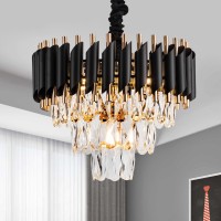 Lighceac 15 5Light Modern Crystal Chandelier Light Fixtures 3Tier Black Gold Luxury Chandeliers For Dining Room Round Hangin