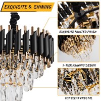 Lighceac 15 5Light Modern Crystal Chandelier Light Fixtures 3Tier Black Gold Luxury Chandeliers For Dining Room Round Hangin