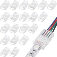 Flutesan Rgb Led Light Strip Connectors 20 Waterproof Led Adapter Connectors Transparent Solderless Led Light Strip Connectors For Strip Light Unwired Gapless Track Connector 5V 12V 24V (4 Pin, 10 Mm)