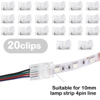 Flutesan Rgb Led Light Strip Connectors 20 Waterproof Led Adapter Connectors Transparent Solderless Led Light Strip Connectors For Strip Light Unwired Gapless Track Connector 5V 12V 24V (4 Pin, 10 Mm)