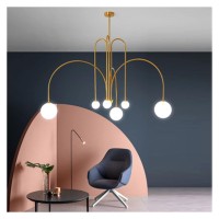 Led Modern Chandelier Lamp, Creative Ceiling Light Deco Fixtures Modern Glass Ball Pendant Lamp Living Room Dining Kitchen Home Light Decor,Modern Led Chandelier (Color : Golden-Small)