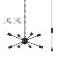 Lasenchoo 8 Lights Plug In Chandelier Hanging Lights With Plug In Cord 164Ft Onoff Switch Black Plug In Pendant Light Modern