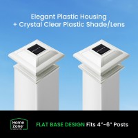 Home Zone Living Solar Post Cap Lights - Decorative Led Outdoor Post Lights With Flat Base For 4-6 In. Posts, White (2-Pack)