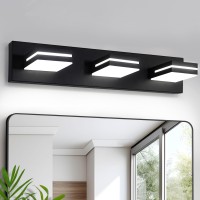 Okeli Bathroom Light Fixtures Black Modern 3Lights Vanity Light Over Mirror Led Dimmable 350 Adjustable Lamp Head 24W 6000K Coo