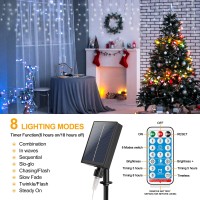 Mimigogo 300 Led Solar Icicle Lights Outdoor With Remote Control, 33Ft 8 Modes Curtain String Lights With 50 Drops, Christmas Holiday Wedding Party Decorations, White