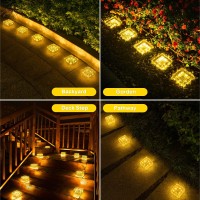 Roshwey Glass Solar Brick Lights, 4X4 Solar Pathway Lights Outdoor Waterproof With 8 Led Paver Landscape Lighting For Garden Patio Yard Walkway Driveway Pavers, Warm White Light