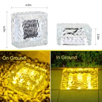 Roshwey Glass Solar Brick Lights, 4X4 Solar Pathway Lights Outdoor Waterproof With 8 Led Paver Landscape Lighting For Garden Patio Yard Walkway Driveway Pavers, Warm White Light