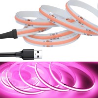 Rye Cob Led Strip Lights Usb Powered 5V, 9.84Ft/3M Flexible Led Tape Lights Cri 80+ 800Lm/M 320Leds/M For Indoors Outdoors Diy D�Cor - Pink