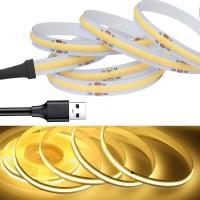 Rye Cob Led Strip Lights 3000K Warm White, 16.4Ft/5M Usb Powered 5V Flexible Led Tape Lights Cri 80+ 800Lm/M 320Leds/M For Indoors Outdoors Diy D?Cor