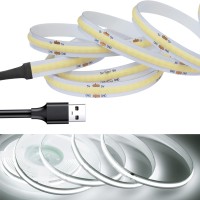 Rye Cob Led Strip Lights 6000K Cold White, 9.84Ft/3M Usb Powered 5V Flexible Led Tape Lights Cri 80+ 800Lm/M 320Leds/M For Indoors Outdoors Diy D�Cor