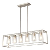 Xilicon Dining Rooms Brushed Nickel Chandeliers,Kitchen Island Farmhouse Lighting Fixture Industrial Rustic Ceiling Hanging 6 Light Modern Pendant Light With Glass Shade