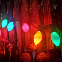 C7 Led String Lights-25Ft Ceramic Vintage Multicolor Lights With 27 Colorful Led Bulbs (2 Spare), Outdoor String Lights For Christmas Party Backyard Wedding- Green Wire