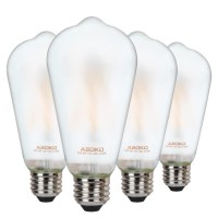 Asoko St64 Frosted Led Edison Vintage Light Bulbs, 6W Equivalent 60W 2700K Warm White, Dimmable Led Edison Bulb Antique Led Filament Bulbs 4 Packs