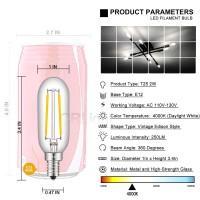 Crlight 2W Led Candelabra Bulb 4000K Daylight White, 25W Equivalent 250Lm, E12 Led Light Bulbs, Antique Edison Style T25 Tiny Tubular Bulbs, Non-Dimmable, Pack Of 10