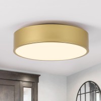 Politamp Modern Gold Flush Mount Ceiling Light Fixture Contemporary 2Light Round Ceiling Lights With White Acrylic Shade For Ha