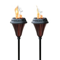 Garden Torch Large Flame - Deco Home Garden Torch Set Of 2 | Citronella Garden Outdoor/Patio Outdoor Lighting Torch For Party Patio Pathway With Spikes And Deck Clamp | Caramel Black