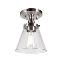 Gruenlich Semi Flush Mount Ceiling Light Fixture For Outdoor And Indoor, E26 Medium Base, Metal Housing Plus Clear Glass, Bulb Not Included, 1-Pack, Nickel Finish