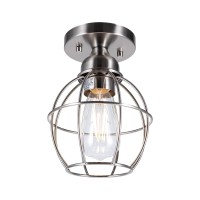 Gruenlich Semi Flush Mount Ceiling Light Fixture For Outdoor And Indoor, One E26 Medium Base 60W Max, Metal Housing And Metal Cage, Bulb Not Included, 1-Pack, Nickel Finish