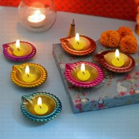 Satvik 12 Pc Multicolored Metal Designer Lakshmi Diya For Diwali Decoration. Dia Deepak Oil Lamp For Indoor And Outdoor Vilakku For Puja Pooja Traditional Indian Housewarming Return Gift Item