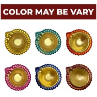 Satvik 12 Pc Multicolored Metal Designer Lakshmi Diya For Diwali Decoration. Dia Deepak Oil Lamp For Indoor And Outdoor Vilakku For Puja Pooja Traditional Indian Housewarming Return Gift Item