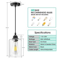 Industrial Pendant Lighting, Adjustable Clear Glass Shade Pendant Hanging Light Fixture, Modern Farmhouse Vintage Mini Hanging Ceiling Lamp, Black Pendant Lighting For Kitchen Island, 3-Pack