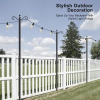 Outdoor String Light Pole 2 Pack, 7-Prong Backyard Steel Patio Light Poles With 2 Optional Hooks And Fence Brackets For Deck Garden Holiday Wedding