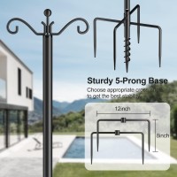 Outdoor String Light Pole 2 Pack, 7-Prong Backyard Steel Patio Light Poles With 2 Optional Hooks And Fence Brackets For Deck Garden Holiday Wedding