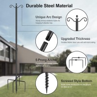 Outdoor String Light Pole 2 Pack, 7-Prong Backyard Steel Patio Light Poles With 2 Optional Hooks And Fence Brackets For Deck Garden Holiday Wedding