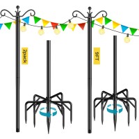 Flanagan String Light Poles 2 Pack,9Ft Poles For Outdoor String Lights,7-Prong Patio Light Poles For String Lights, Metal Poles Stand For Outdoor Hanging Banner,Light Pole For Parties