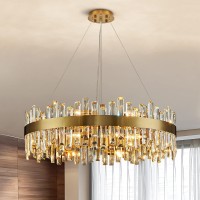 Siljoy Modern Crystal Chandelier 16 Lights Brass Gold Round 2Tier K9 Crystal Raindrop Chandelier Luxury Semi Flush Mount Penda