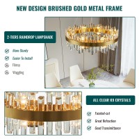 Siljoy Modern Crystal Chandelier 16 Lights Brass Gold Round 2Tier K9 Crystal Raindrop Chandelier Luxury Semi Flush Mount Penda