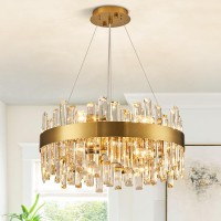 Siljoy 12Light Modern Crystal Chandelier Brass Gold Round 2Tiers K9 Crystal Raindrop Chandelier Luxury Adjustable Pendant Ligh