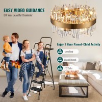 Siljoy 12Light Modern Crystal Chandelier Brass Gold Round 2Tiers K9 Crystal Raindrop Chandelier Luxury Adjustable Pendant Ligh