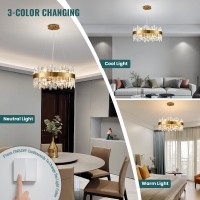 Siljoy 12Light Modern Crystal Chandelier Brass Gold Round 2Tiers K9 Crystal Raindrop Chandelier Luxury Adjustable Pendant Ligh